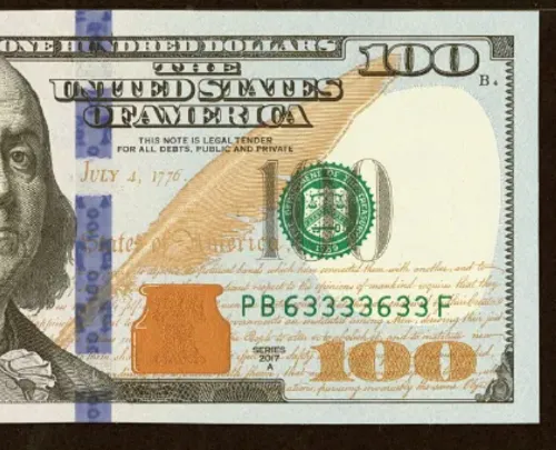 Binary 63333633 Fr. 2189-B $100 2017A Federal Reserve Note.