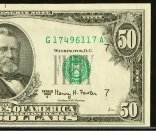 Bookends $50 1950E Federal Reserve Note.