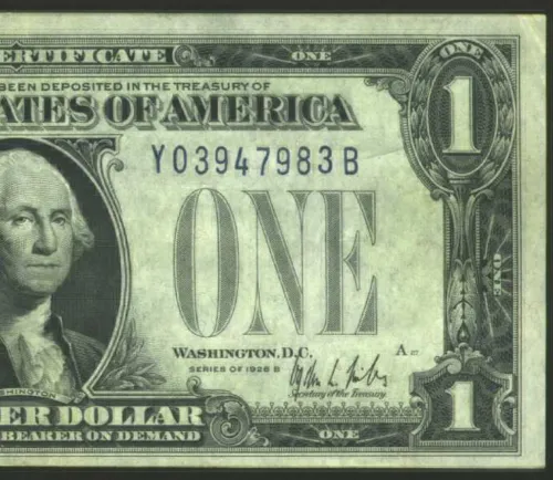 1928B $1 Silver Certificate with experimental Y-B block