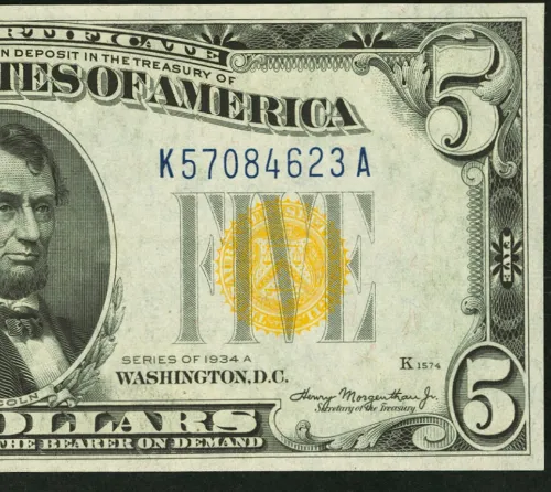 $5 1934A North Africa Silver Certificate Yellow Seal