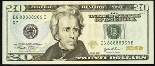 BEP Lucky Money Note Fr. 2090-G $20 2004 Federal Reserve Note.
