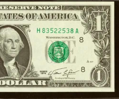 Radar Serial Number 83522538 $1 1974 Federal Reserve Note