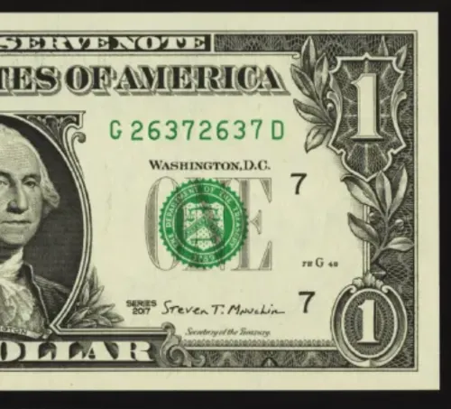 Repeater Serial Number 26372637 $1 2017 Federal Reserve Note